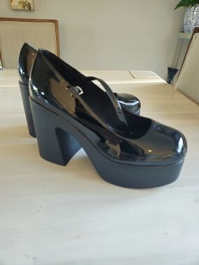 Black Patent Platform Mary Jane Heels